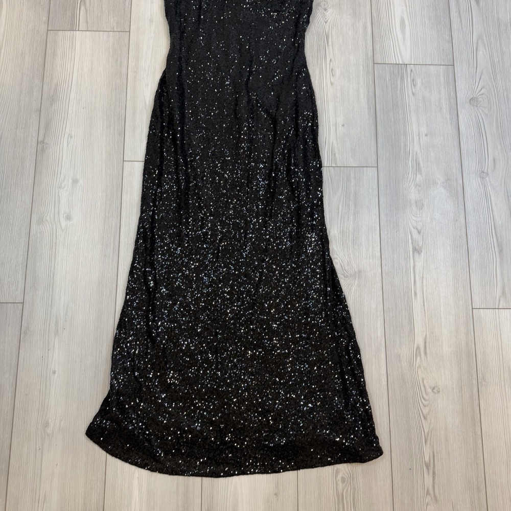 Anthropologie Small Black Sequined V-Neck Slip Dress Adjustable Straps - Picture 5 of 15